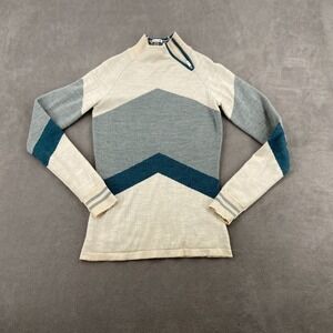 SmartWool Dacono Ski Sweater Womens M Teal Cream Merino Wool Blend Funnel Neck